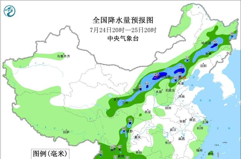 本轮强降雨中心已定，明日7月25号天气预报，暴雨大暴雨分布如下  第5张