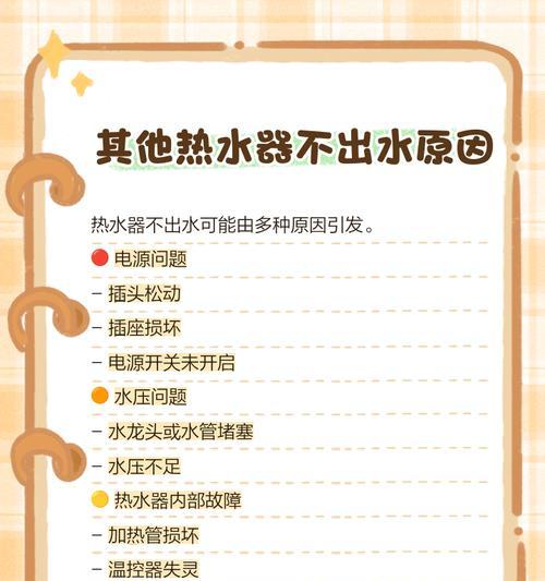 热水器不出热水的原因及解决方法（探究热水器不出热水的可能原因，帮助您解决这一问题）  第1张